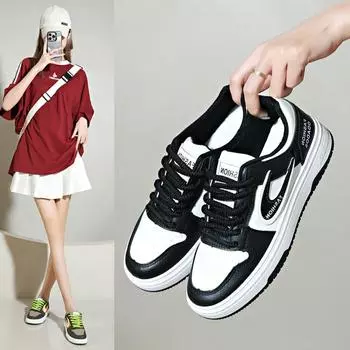 Женская обувь Niche, новая женская обувь, универсальная, модная и повседневная, маленькие белые туфли, спортивная обувь на шнуровке 35 чёрный