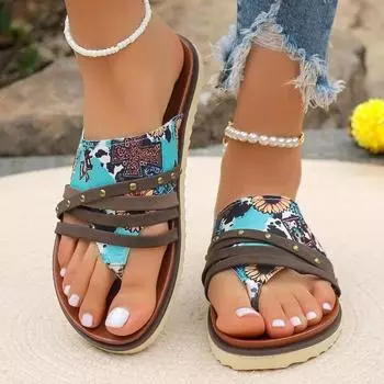 Женская обувь, новая акция, женские тапочки с открытым носком, летние римские разноцветные тапочки для отдыха на открытом воздухе, пляжные тапочки на плоской подошве, большого размера 36 цветной печати леопарда