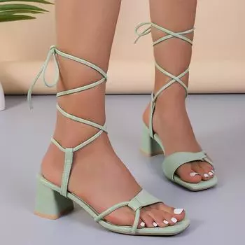 Женская обувь, новая летняя элегантная однотонная однотонная женская обувь на высоком каблуке с открытым носком и ремешком на шнуровке, модная пикантная банкетная женская обувь 35