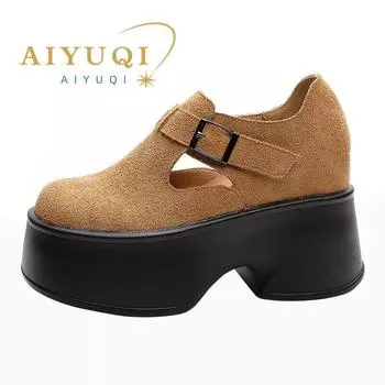 Женская обувь, новая весенняя модная обувь на высоком каблуке с пряжкой, женская замшевая женская обувь из натуральной кожи на толстой подошве 33