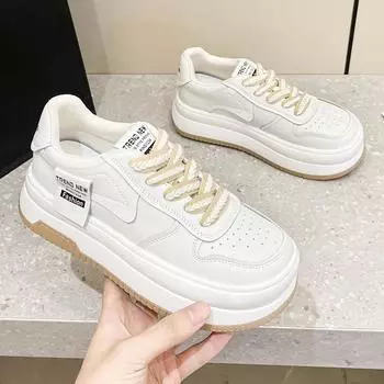 Женская обувь. Новая весенняя модная универсальная повседневная обувь Muffin. Удобная кожаная обувь. Белые женские туфли на толстой подошве. 35