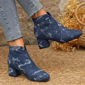 Женская обувь, новинка 2024 года, женские сапоги на молнии, зимние ковбойские модные сапоги с квадратным носком, разноцветные, на коротком каблуке, на массивном каблуке, Zapatos 39