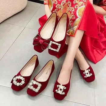 Женская обувь Новое летнее свадебное платье Плоская весенняя мягкая обувь Женские туфли на плоской подошве с квадратным носком Платье Мы 35
