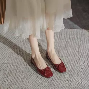 Женская обувь Новые базовые женские туфли на плоской подошве Классические туфли на плоской подошве Женские туфли с бантом и квадратным носком с мягкой подошвой 35 абрикосовый