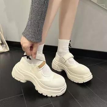 Женская обувь Новые белые туфли на платформе Muffin, универсальные спортивные повседневные туфли-лодочки на липучке для женщин 35 чёрный