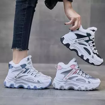 Женская обувь. Новые черные универсальные кожаные туфли. Осенние и зимние флисовые высокие кроссовки на плоской подошве. 35 чёрный