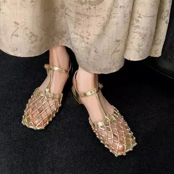 Женская обувь, новые летние европейские и американские удобные кожаные босоножки в форме птичьего гнезда из коровьей кожи на низком каблуке большого размера в римском стиле 35