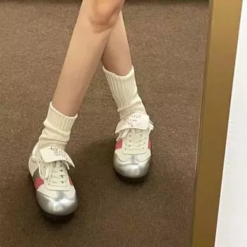 Женская обувь Новые модные универсальные нишевые туфли Повседневная белая обувь 34 серебряный