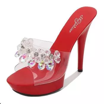 Женская обувь, новые однотонные летние модные босоножки с круглым носком и красные сексуальные босоножки на высоком каблуке, каблук 15 см, платформа 5 см, LFD 34 серебряный