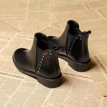 Женская обувь Новые осенние и зимние ботинки челси Черные повседневные короткие ботинки без застежек Винтажные кожаные ковбойские ботильоны 43