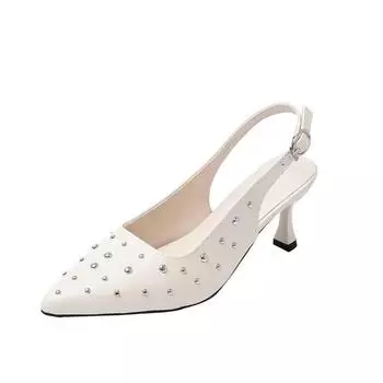 Женская обувь Новые туфли на высоком каблуке с открытой пяткой Женские туфли на высоком каблуке Большие размеры Туфли-лодочки Женские босоножки с заклепками и острым носком на тонком каблуке с пряжкой и ремешком 35