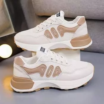 Женская обувь, новые весенние супер популярные белые туфли на толстой подошве, повседневные спортивные кроссовки 36 бежевый