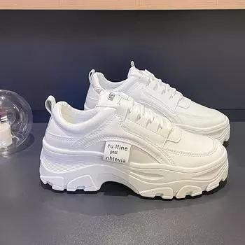 Женская обувь. Новые весенние туфли для папы. Женские повседневные туфли на толстой подошве. Студенческая универсальная спортивная обувь. Тренд. 35 бежевый