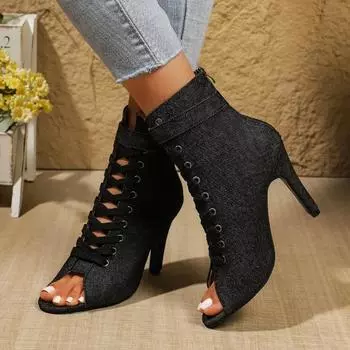 Женская обувь Новые женские босоножки с открытым носком Модные застежки-молнии сзади Бестселлеры Большие размеры Ремень с пряжкой на шнуровке Ботинки 35