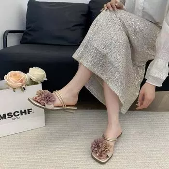 Женская обувь Новые женские тапочки с открытым носком Модные повседневные тапочки с цветочным принтом Женские летние бестселлеры Плоские тапочки 35 зелёный