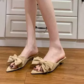 Женская обувь Новые женские тапочки с открытым носком Модные женские тапочки с бабочкой Летние бестселлеры Туфли на каблуках для женщин 35 абрикосовый