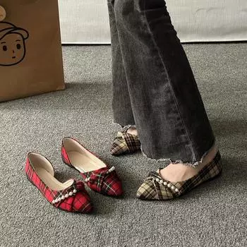 Женская обувь, новые женские туфли One Kick на плоской подошве, осенние, с острым носком, решетчатая подошва, мелкая, повседневная, офисная женская обувь 35 красный