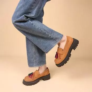 Женская обувь Новые женские туфли в британском стиле на толстой подошве Офисные женские легкие повседневные дизайнерские туфли Лоферы 35