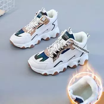Женская обувь Обувь для папы Женская зимняя новая универсальная спортивная повседневная обувь с высоким берцем на флисовой подкладке 2023 Ins Fashion 35 белый