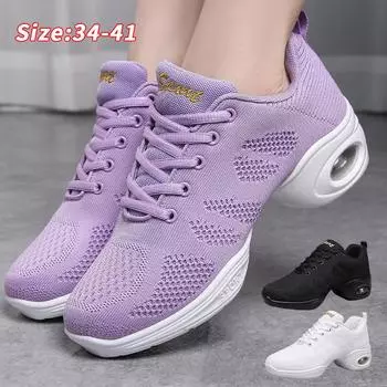 Женская обувь, обувь на воздушной подушке, танцевальная обувь, спортивная обувь, уличная обувь с дышащей сеткой, женские кроссовки 34 чёрный