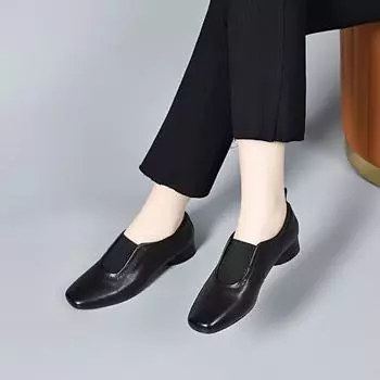 Женская обувь одинарная с квадратным носком, весенняя, на резинке, на низком каблуке, простая, темпераментная, с глубоким вырезом 35