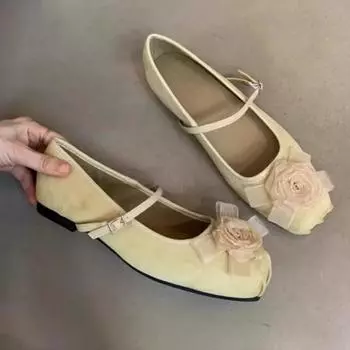 Женская обувь осень новая мода Мэри Джейн цветы мелкий носок плоская подошва удобные нескользящие белые банкетные повседневные туфли 35