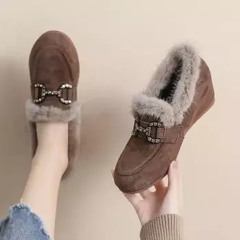 Женская обувь осень новинка женские зимние сапоги на танкетке плюшевые зимние ботинки не скользят противоскользящие элегантные и модные на скольжении 35