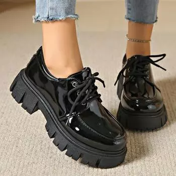 Женская обувь осень новые кожаные туфли на толстой платформе со шнуровкой повседневные туфли-лодочки 36