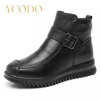 Женская обувь осень-зима модная удобная из натуральной кожи с плюшем внутри 41 чёрный