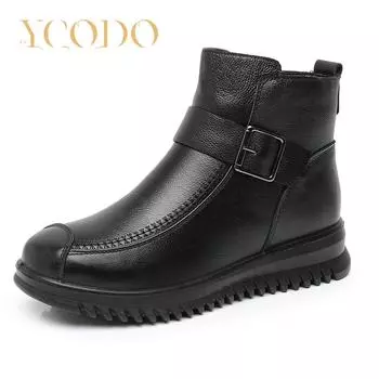 Женская обувь осень-зима модная удобная кожаная с плюшевой подкладкой 41 чёрный