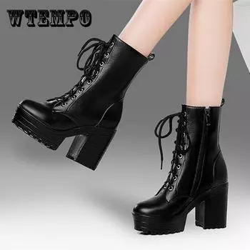 Женская обувь. Осенне-зимние сапоги на высоком каблуке. Женские ботинки в британском стиле. Ботильоны 34–43. 43 чёрный