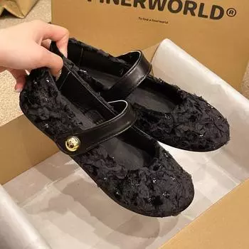 Женская обувь Осенние мокасины с круглым носком Женская обувь Мягкие повседневные кроссовки Новый стиль 2024 Платья Кружевная пряжка 35 бежевый