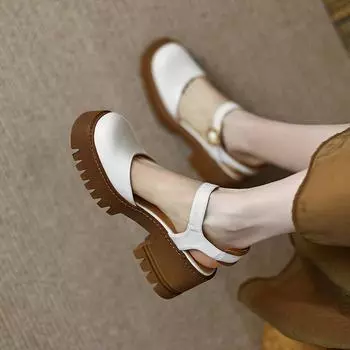 Женская обувь, осенние туфли на массивном каблуке с круглым носком, женские босоножки из спилка на высоком каблуке, однотонные туфли на платформе в стиле ретро 34 белый
