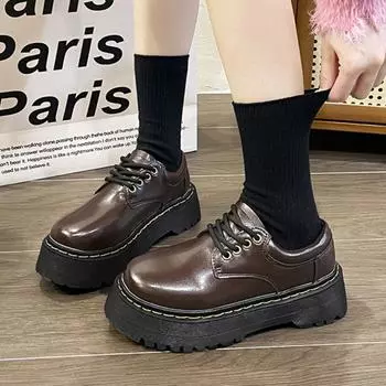 Женская обувь Осенние туфли с круглым носком Черные туфли на плоской подошве Мокасины с мехом Повседневные женские кроссовки Женская обувь Оксфорды Сабо на платформе Осень 35