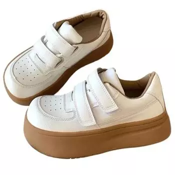 Женская обувь Осенние универсальные повседневные женские кроссовки с круглым носком на платформе Осенние маленькие криперы Новые удобные римские ПУ-ткани 35 бежевый