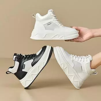 Женская обувь осенние женские нескользящие спортивные повседневные высокие маленькие белые туфли детские новые туфли на высокой платформе для пап 34 чёрный
