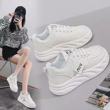 Женская обувь осенняя дышащая белая обувь универсальная толстая подошва 35 бежевый