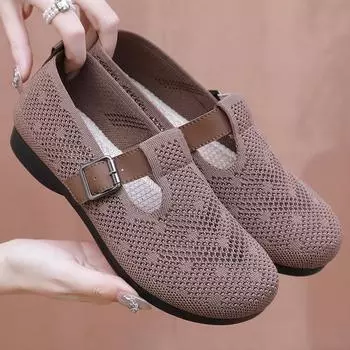 Женская обувь Осенняя дышащая сетчатая ткань Fly-Woven Туфли Lazy One-Pedal Mother Shoes Женская повседневная обувь 36 чёрный