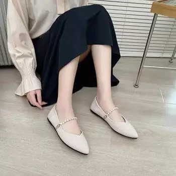 Женская обувь, осенняя обувь с острым носком Modis, украшенная жемчугом, женская обувь, повседневные кроссовки без шнуровки, осень 2024 г., расшитая бисером Dr 35 бежевый