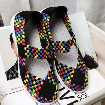 Женская обувь оверсайз. Обувь для мам. Тканая женская обувь. 36 чёрный