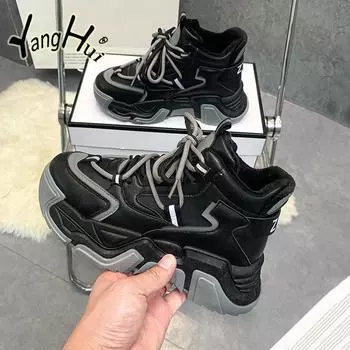 Женская обувь Plus Velvet Keep Warm Gaobang Running Casual Mixed Colors Waterproof Platform Sneakers Women 2024 Fashion Winter 35 белый