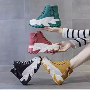 Женская обувь Pop Shoes, осенне-зимняя обувь Niche High-top, повседневная спортивная обувь на толстой подошве 35 жёлтый
