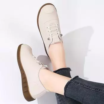 Женская обувь Повседневные кроссовки для женщин Туфли на платформе с круглым носком Шнуровка Теннисные женские вулканизированные туфли Однотонные женские мокасины 35 бежевый