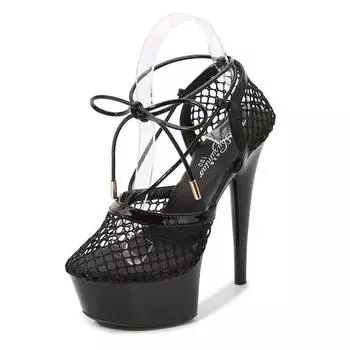 Женская обувь, повседневные летние сандалии из дышащей сетки на тонкой шнуровке, серия 8661, каблук 15 см, платформа 5 см, LFD 34 абрикосовый