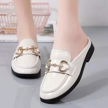 Женская обувь, повседневные полутапочки с металлической пряжкой, обувь для мам, маленькие кожаные туфли на низком каблуке, 35–41 35 чёрный