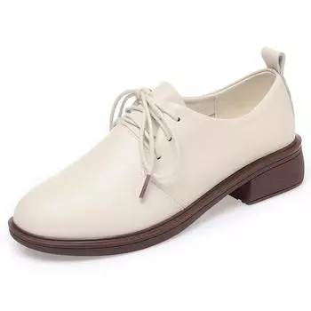 Женская обувь, повседневные женские туфли из натуральной кожи большого размера, оксфорды, женские туфли на шнуровке в британском стиле 35 бежевый