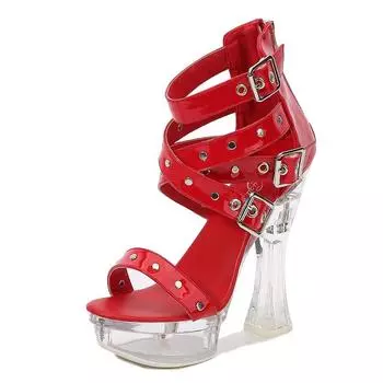 Женская обувь, прозрачная модель, с заклепками, даже римские сандалии, серия 10365, высокий каблук, каблук 14 см, платформа 4 см, LFD 34 чёрный