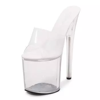 Женская обувь, прозрачные пикантные непромокаемые босоножки на высоком каблуке на тонком каблуке, серия 1986 года, каблук 20 см, платформа 10 см, LFD 34 белый