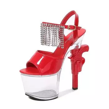 Женская обувь, прозрачные сандалии, туфли на очень высоком каблуке для выступлений, туфли для ночного клуба, серия 10365, каблук 17 см, платформа 7 см, LFD 34 белый