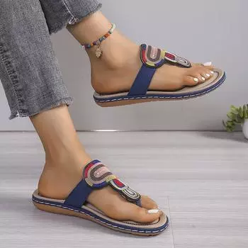 Женская обувь, распродажа 2024, летние женские тапочки, разноцветные пляжные шлепанцы на низком каблуке большого размера с открытым носком, женские стринги 36 чёрный